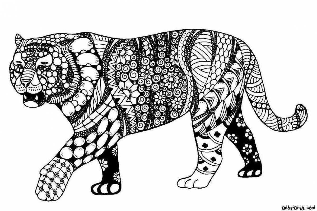 Charming coloring book antistress tiger cub