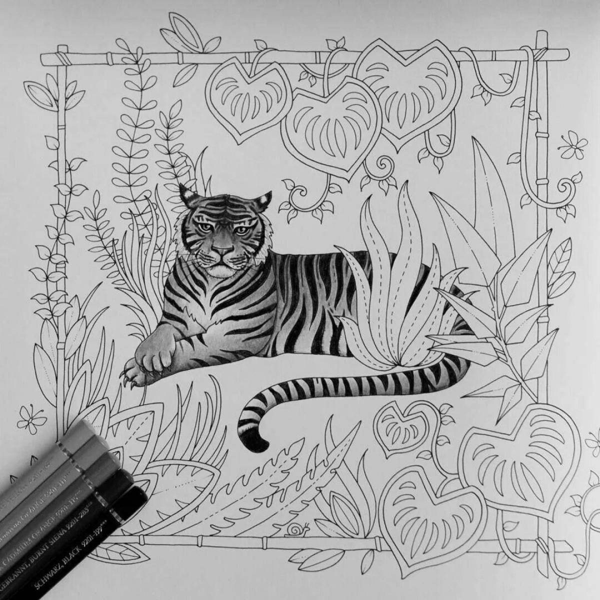 Fluffy coloring book antistress tiger cub