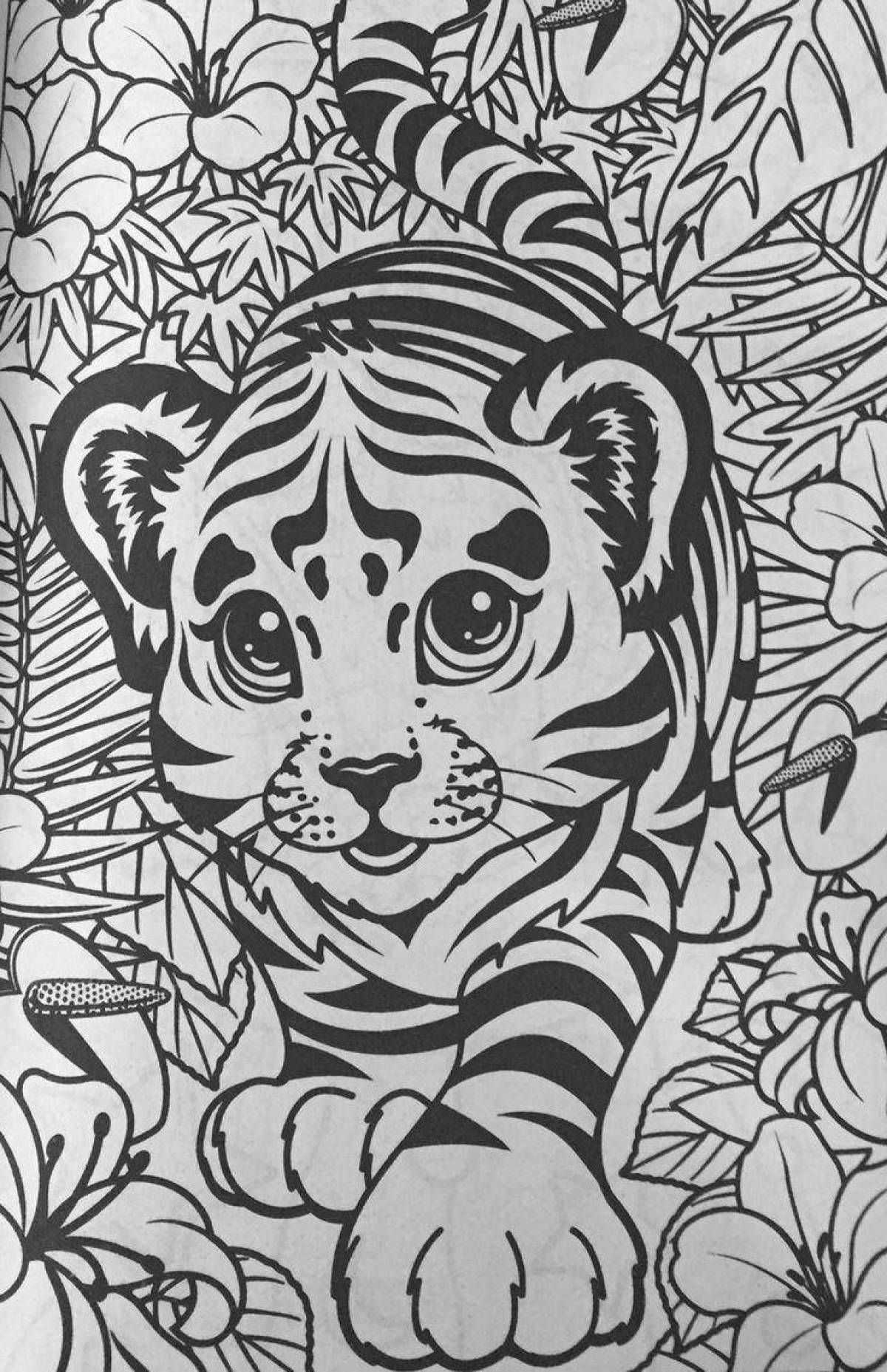 Live coloring antistress tiger cub