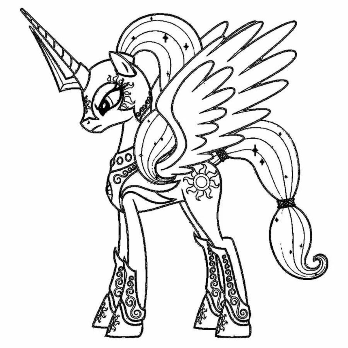 Coloring page bright pony watershine