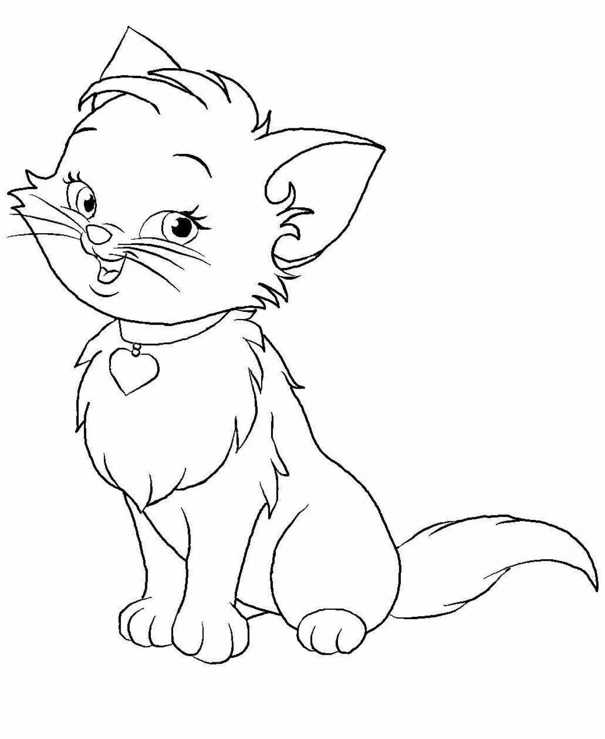Glittering white cat coloring page