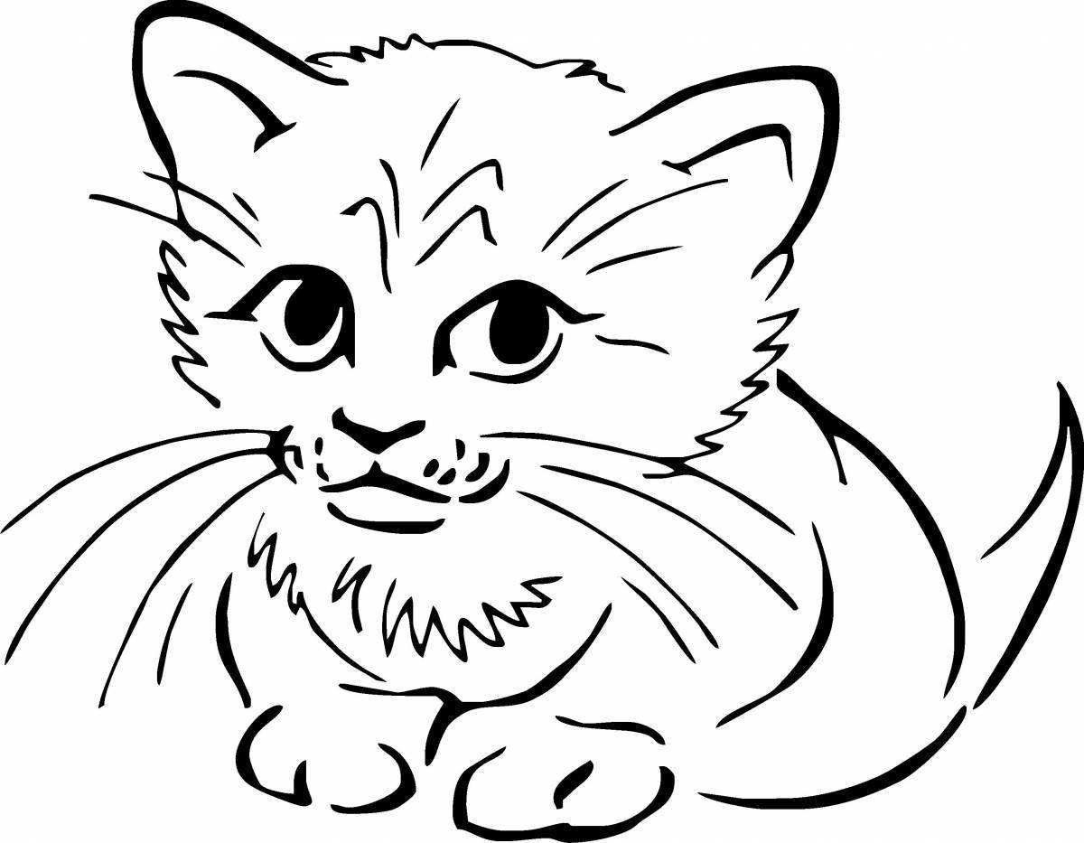 Glittering white cat coloring page