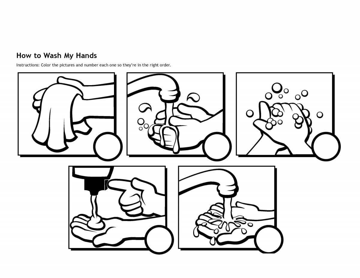 Bright hand washing coloring page