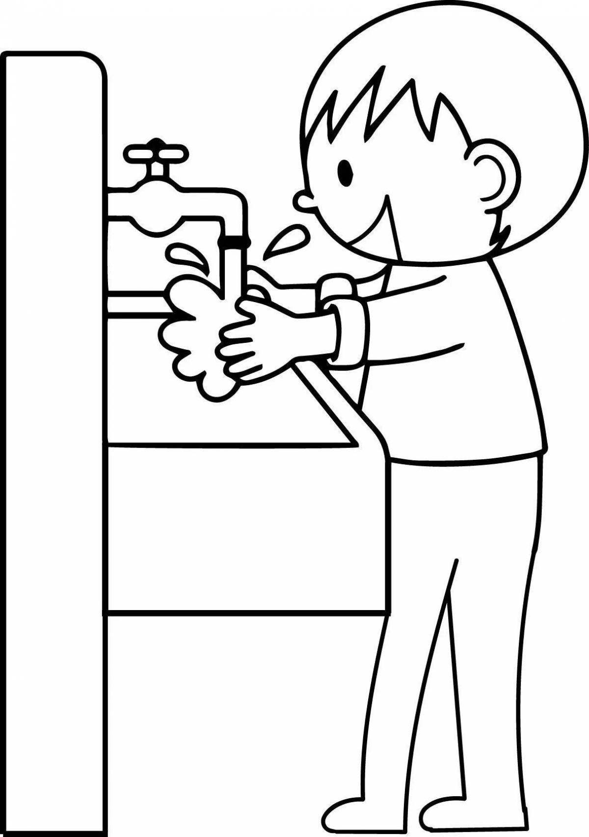 Playful hand washing coloring page