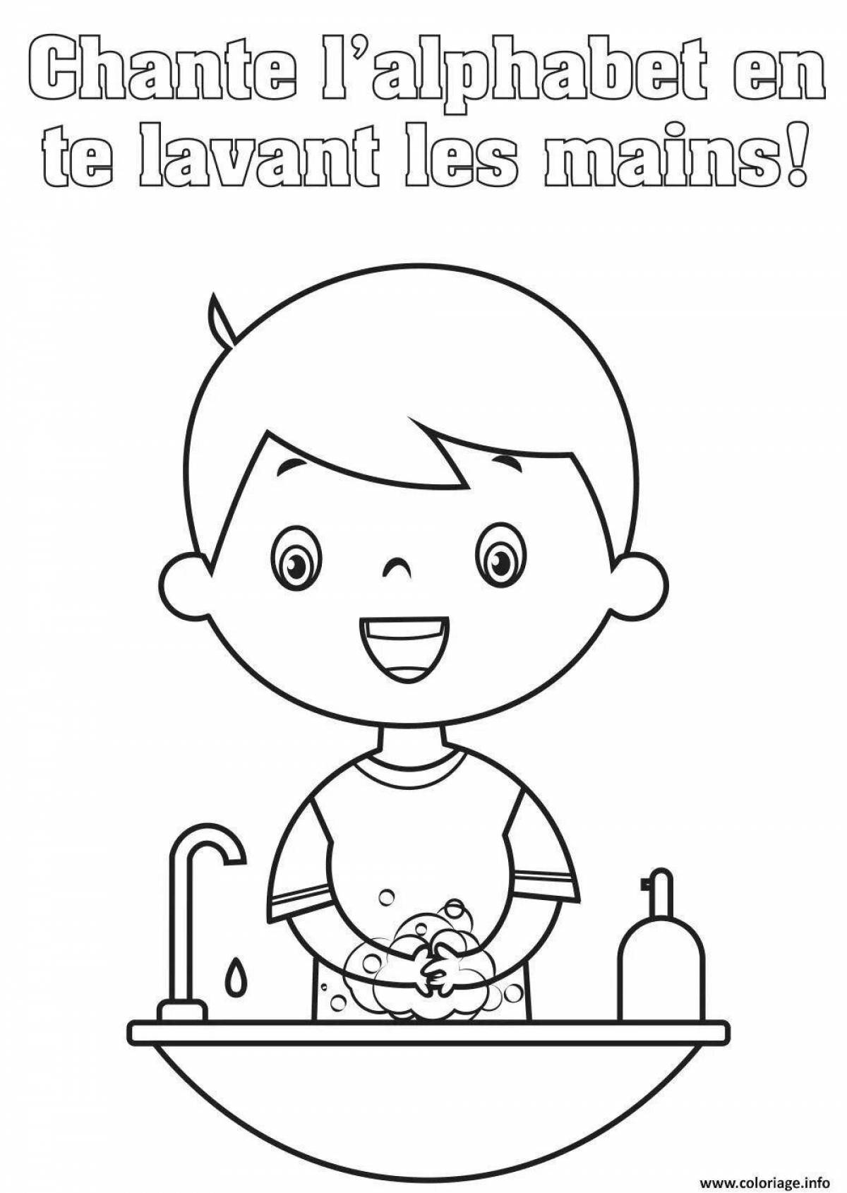 Attractive hand washing coloring page