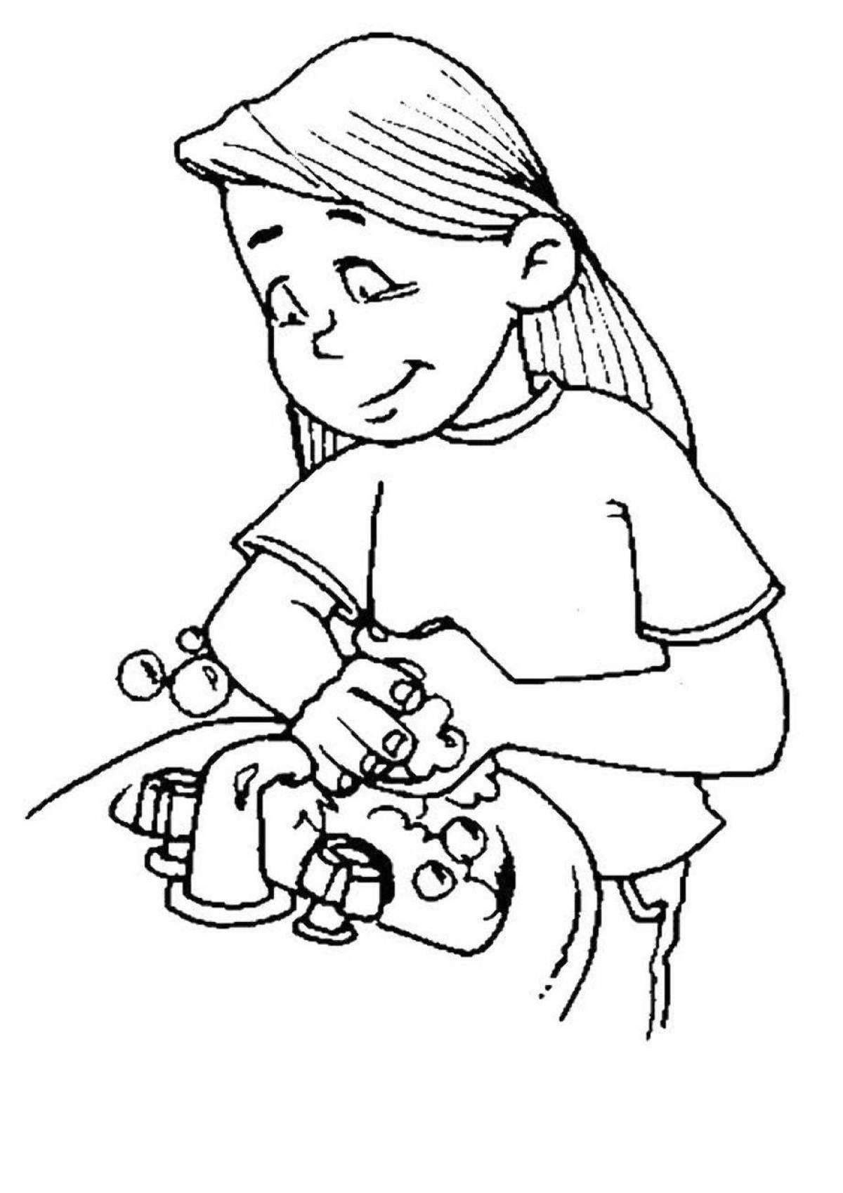 Hand washing coloring page