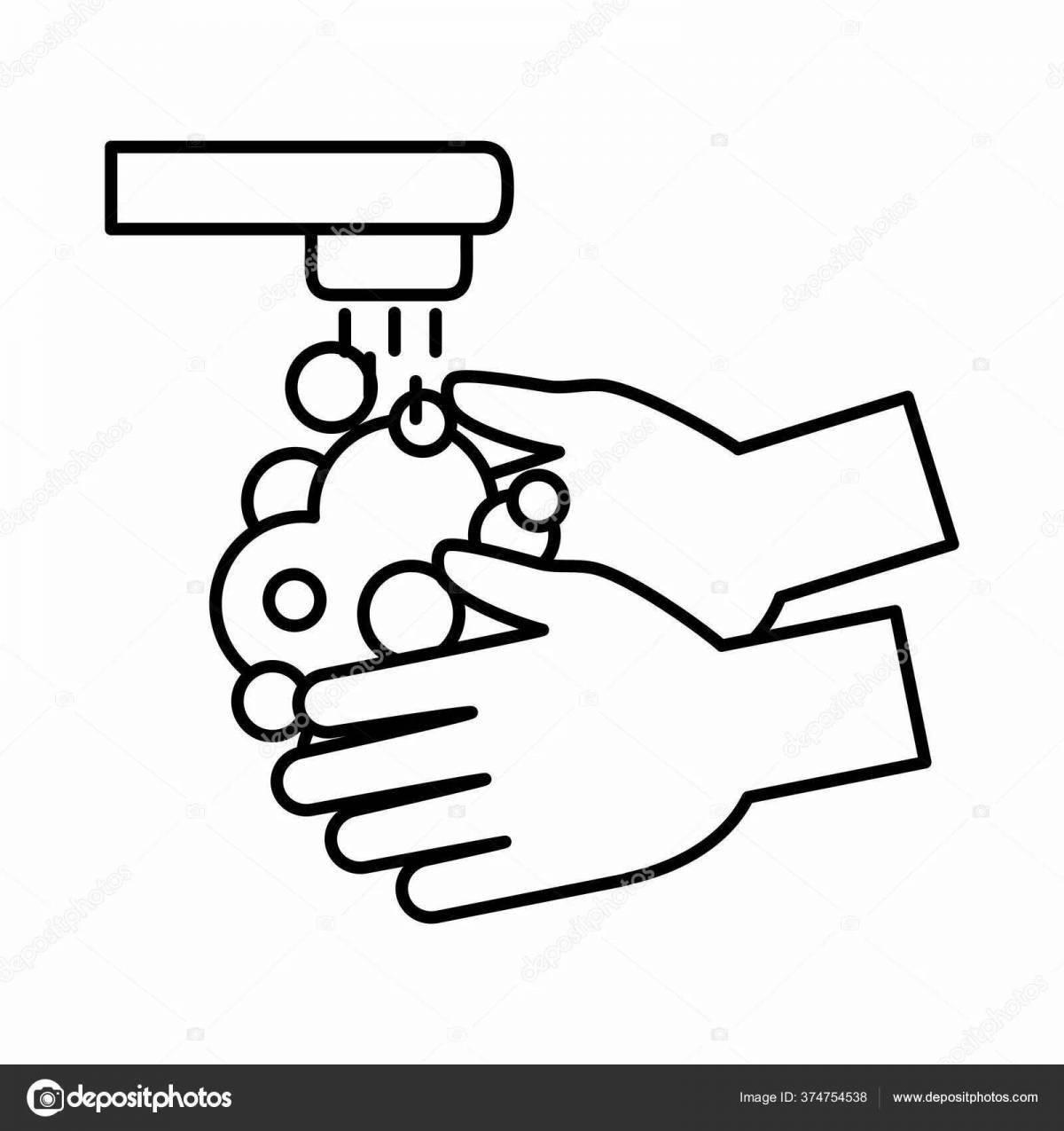 Colorful hand washing coloring page