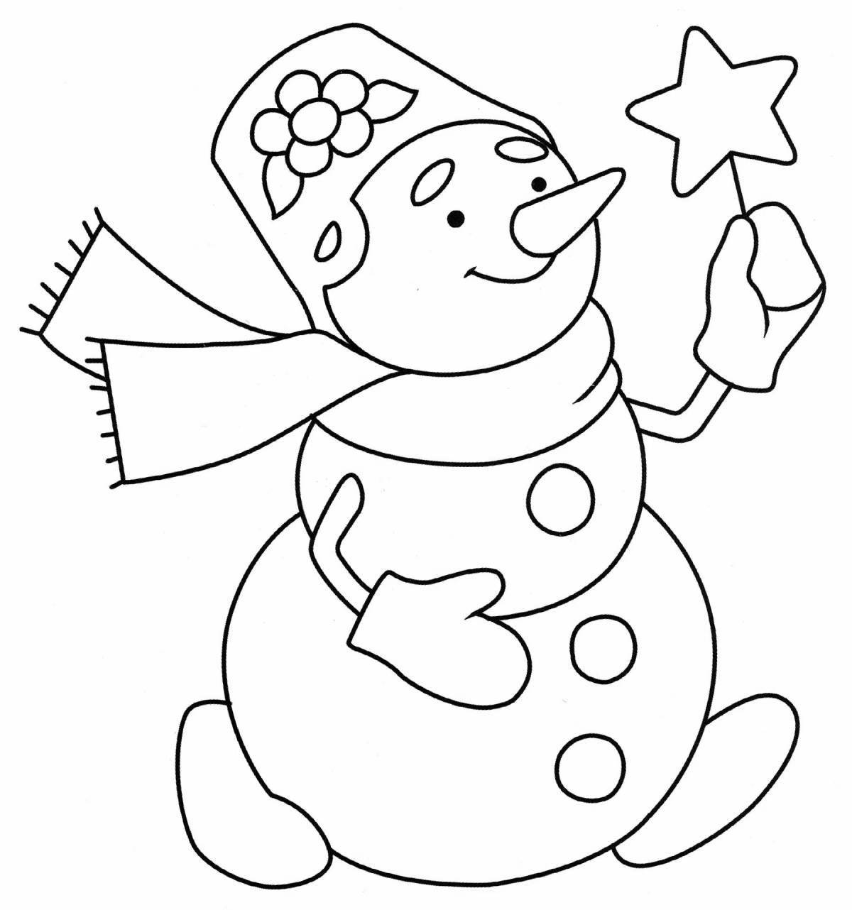 Праздничная детская раскраска снеговик