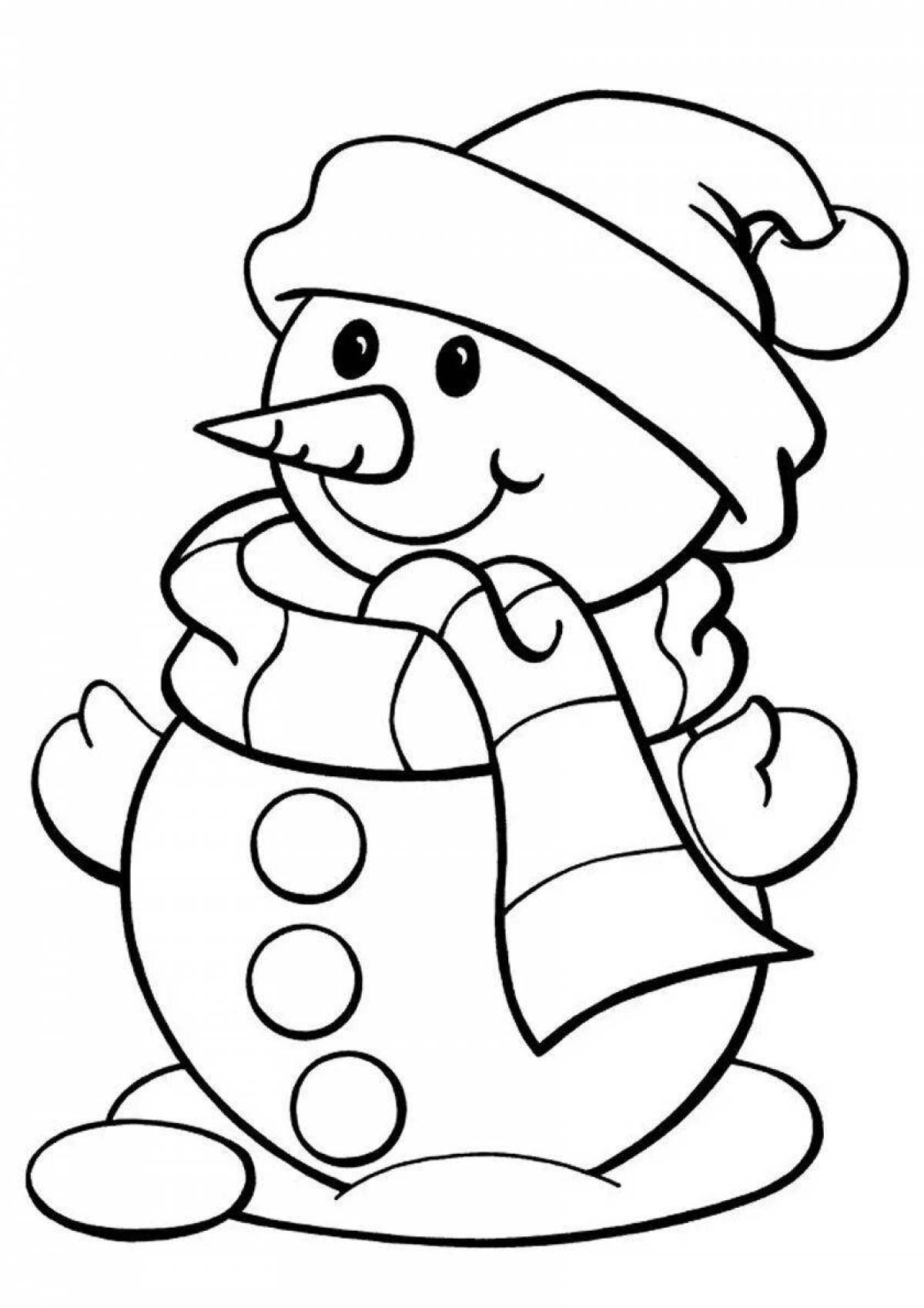 Яркая детская раскраска снеговик