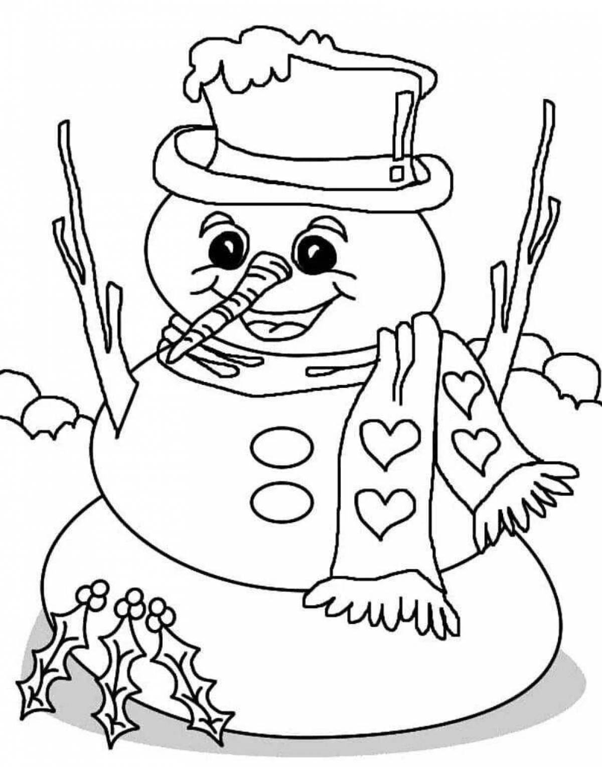 Coloring book glowing children's snowman