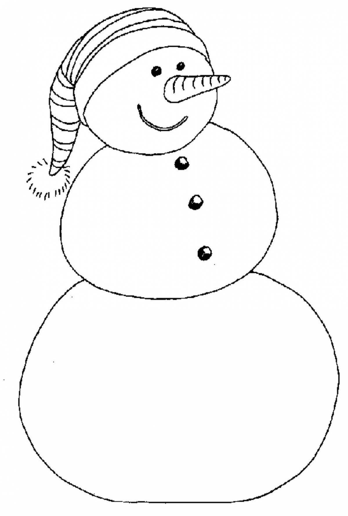 Coloring book of a cheerful children's snowman