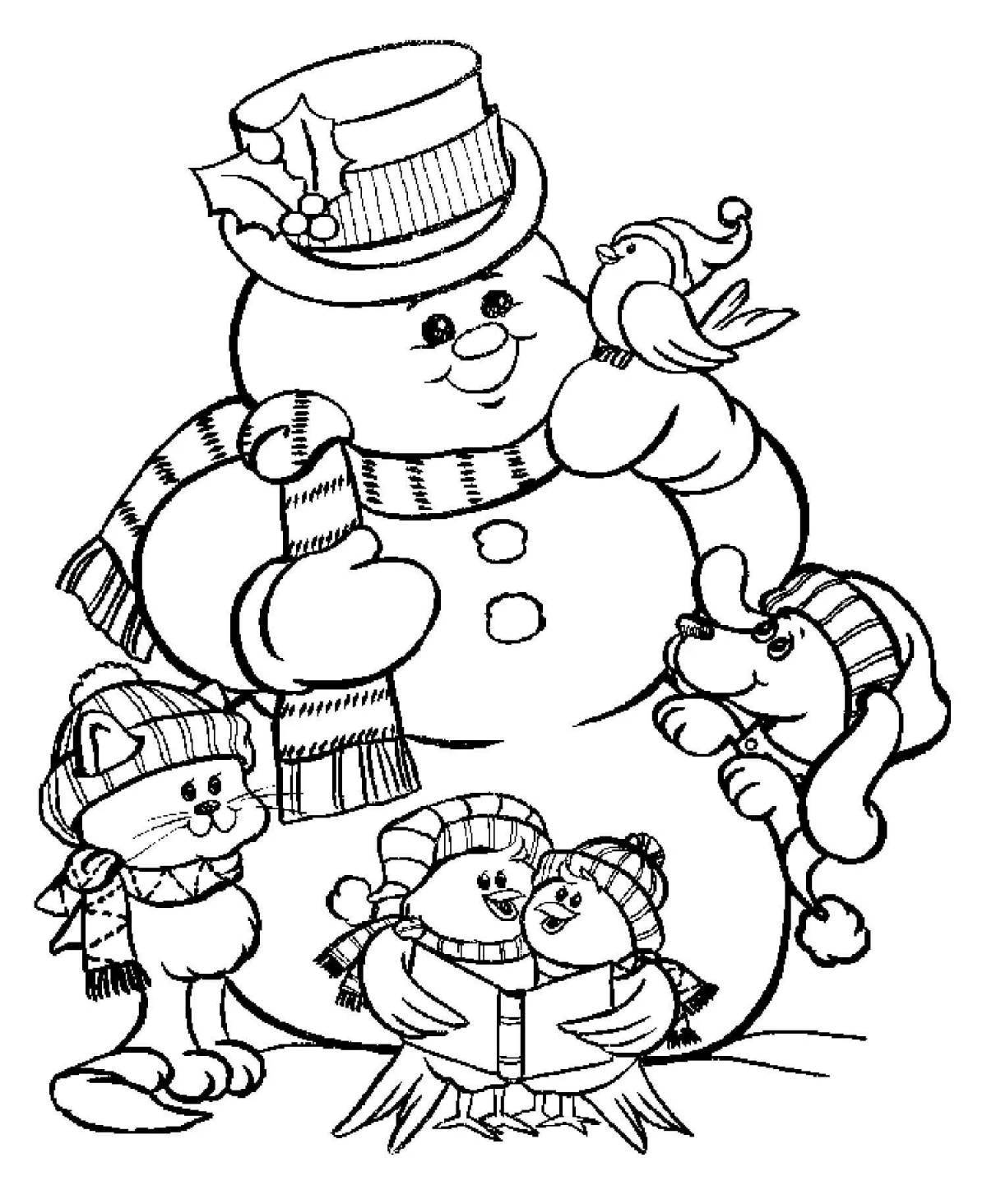 Colored children's coloring snowman