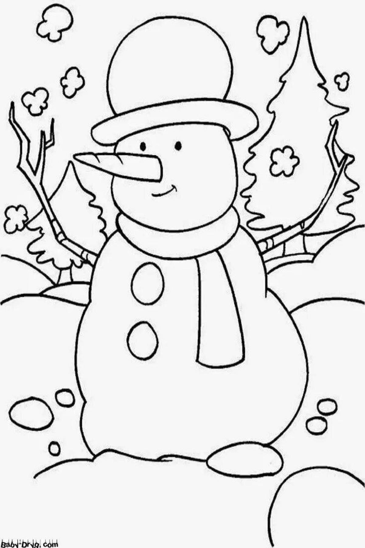Юмористическая детская раскраска снеговик