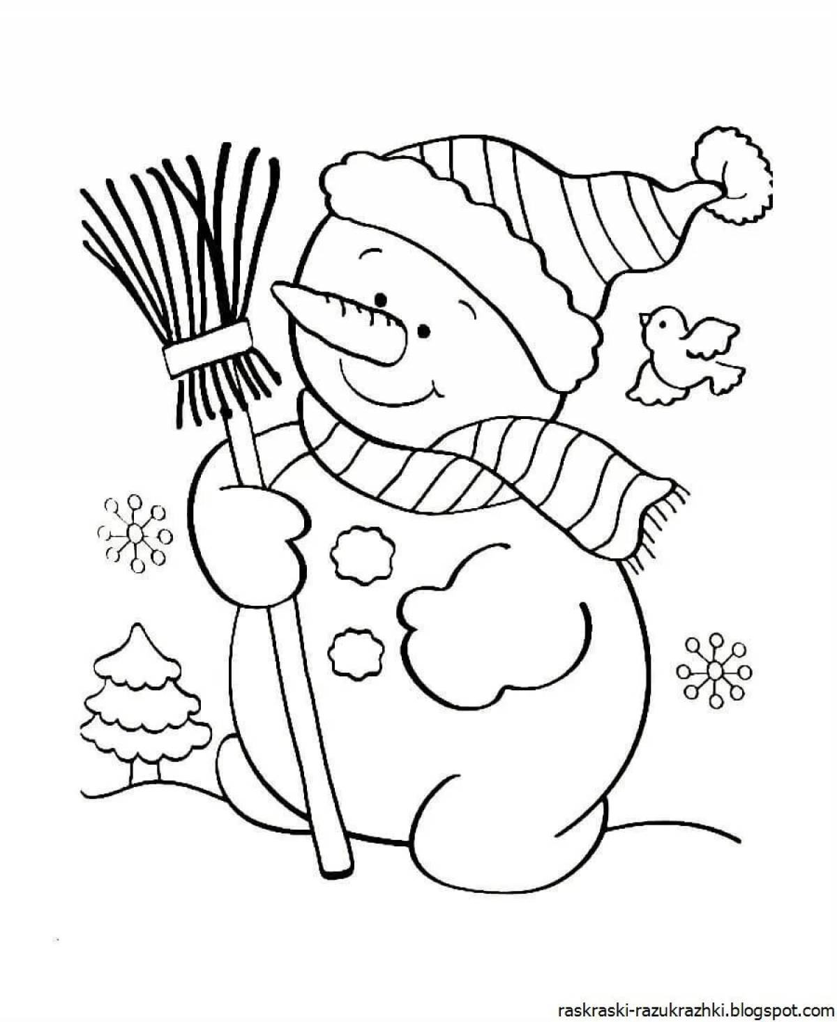 Детская раскраска снеговика с фестонами