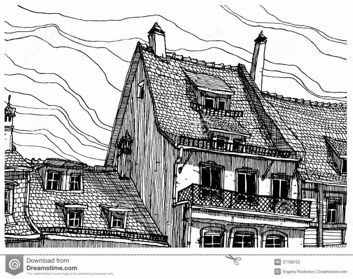 Coloring page inviting roof of the house