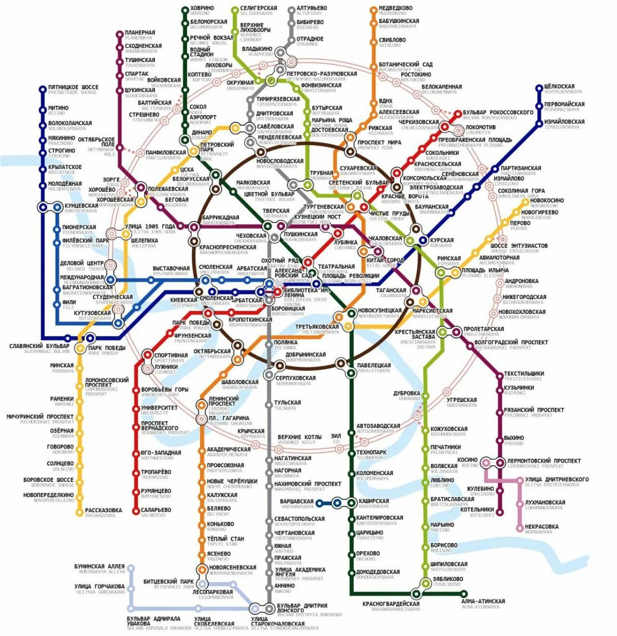 Схема Московского метрополитена 2019 крупным