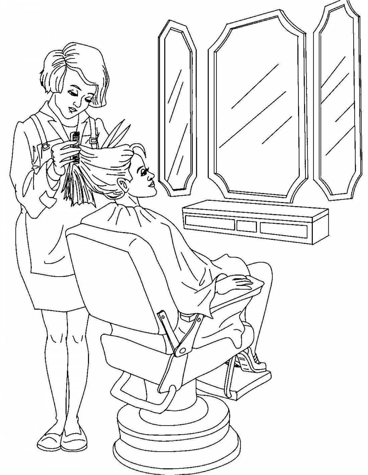 Coloring page happy hairdresser