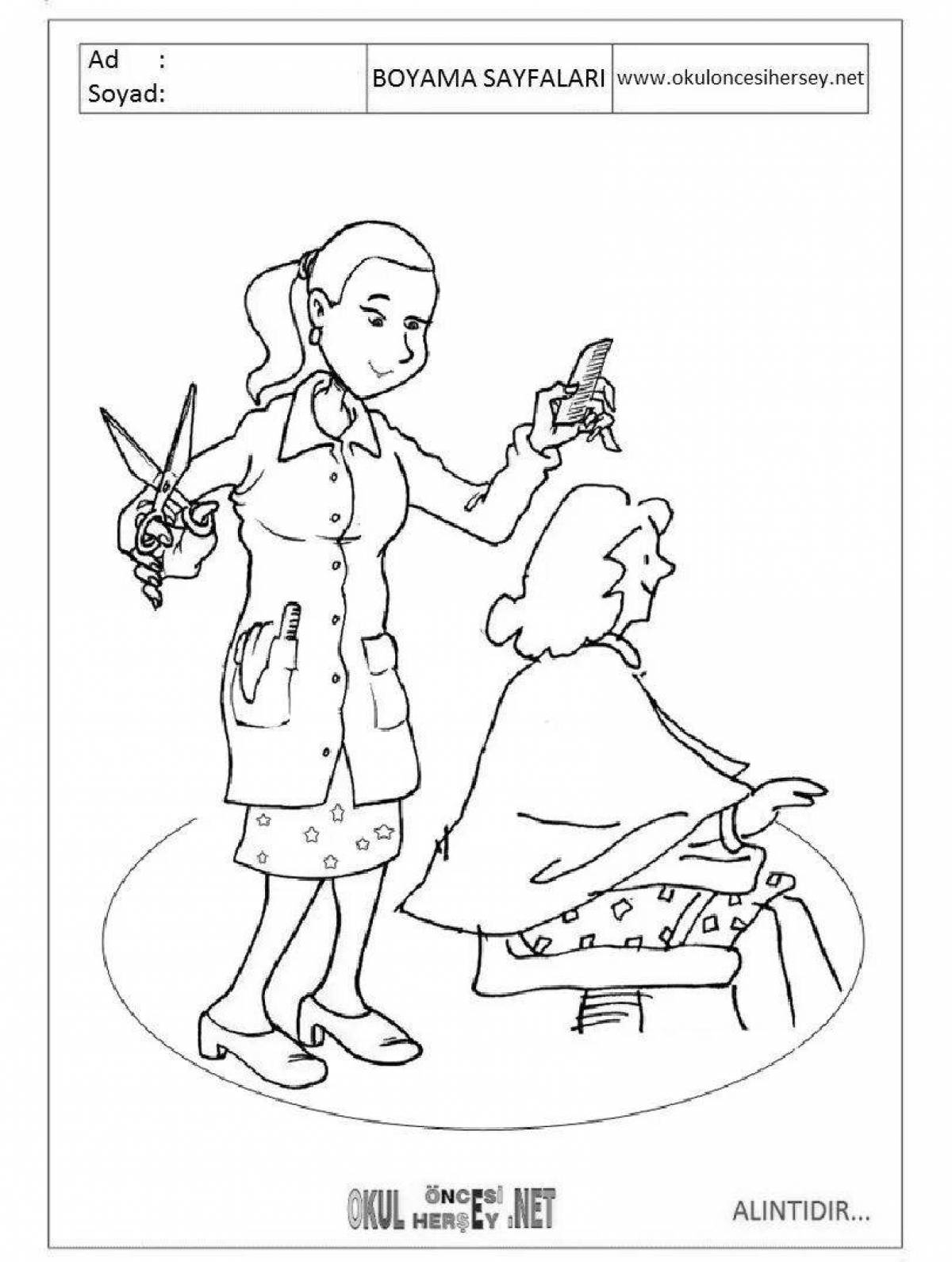 Coloring page cheerful hairdresser