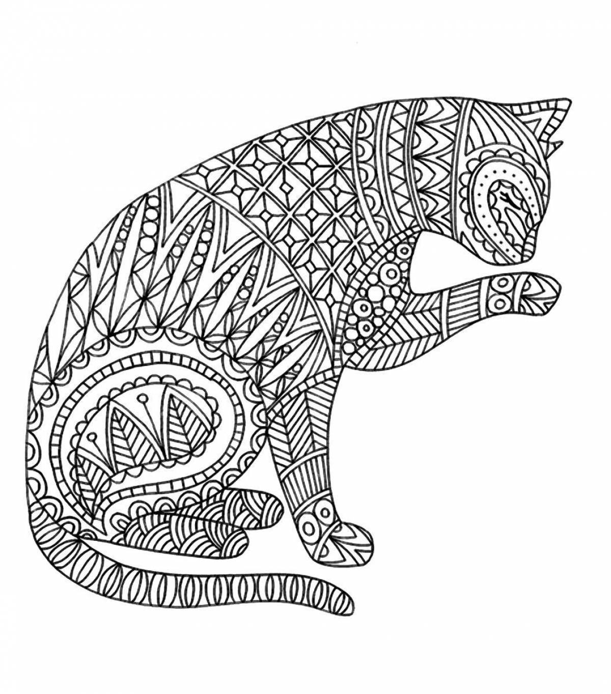 Coloring page dazzling spiral cat