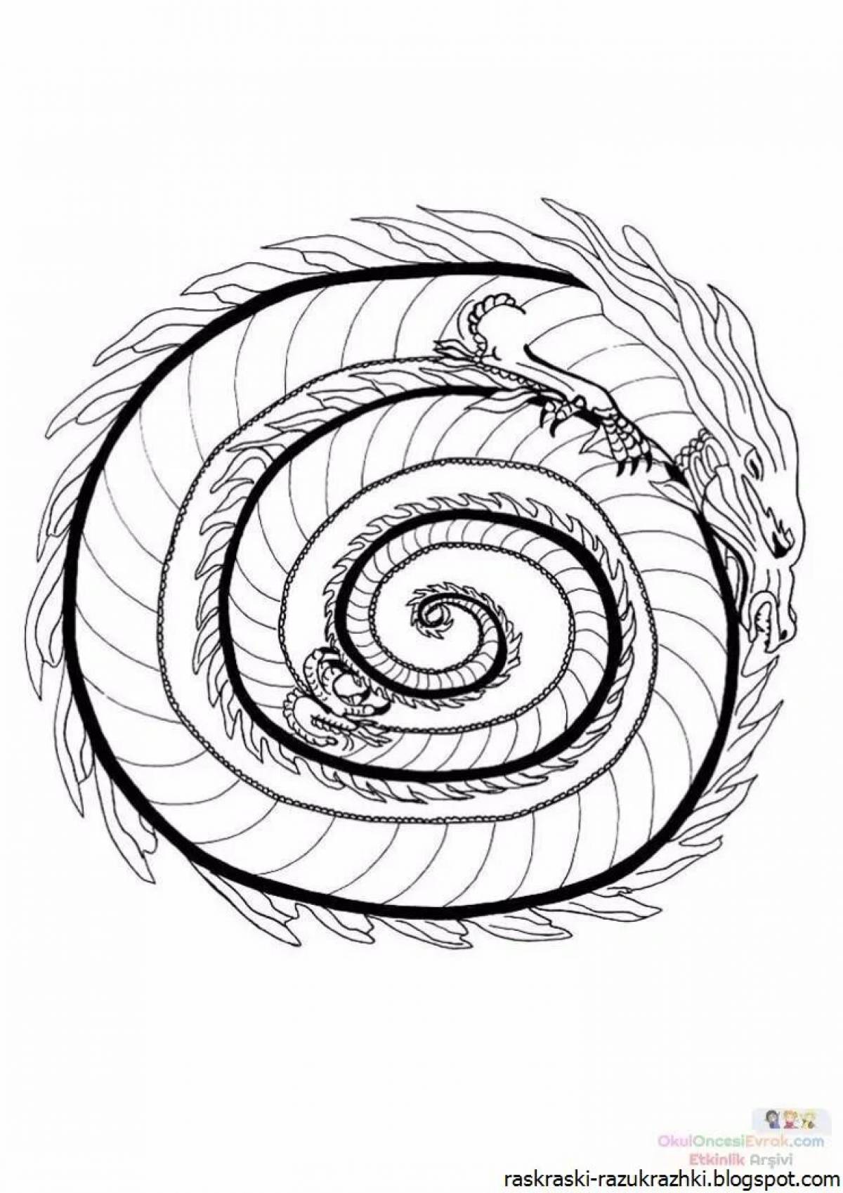 Adorable spiral cat coloring page