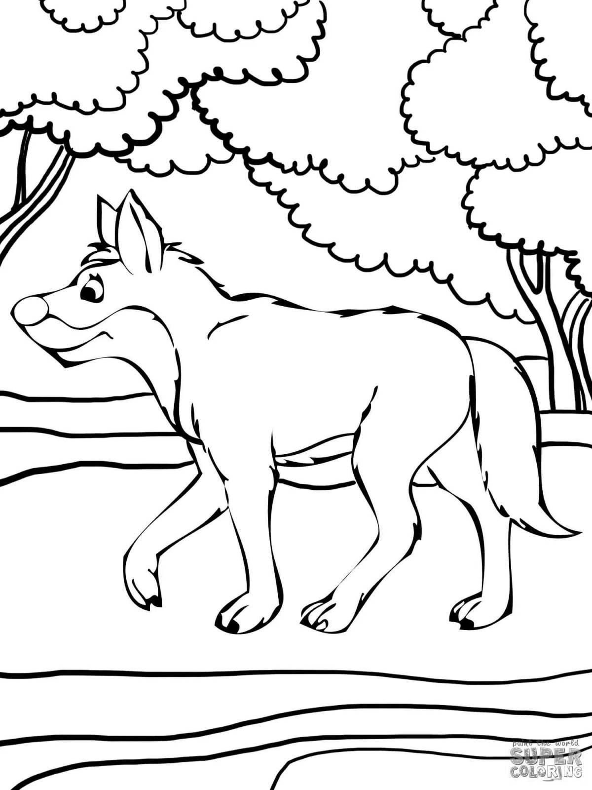 Photo Snowy winter wolf coloring page