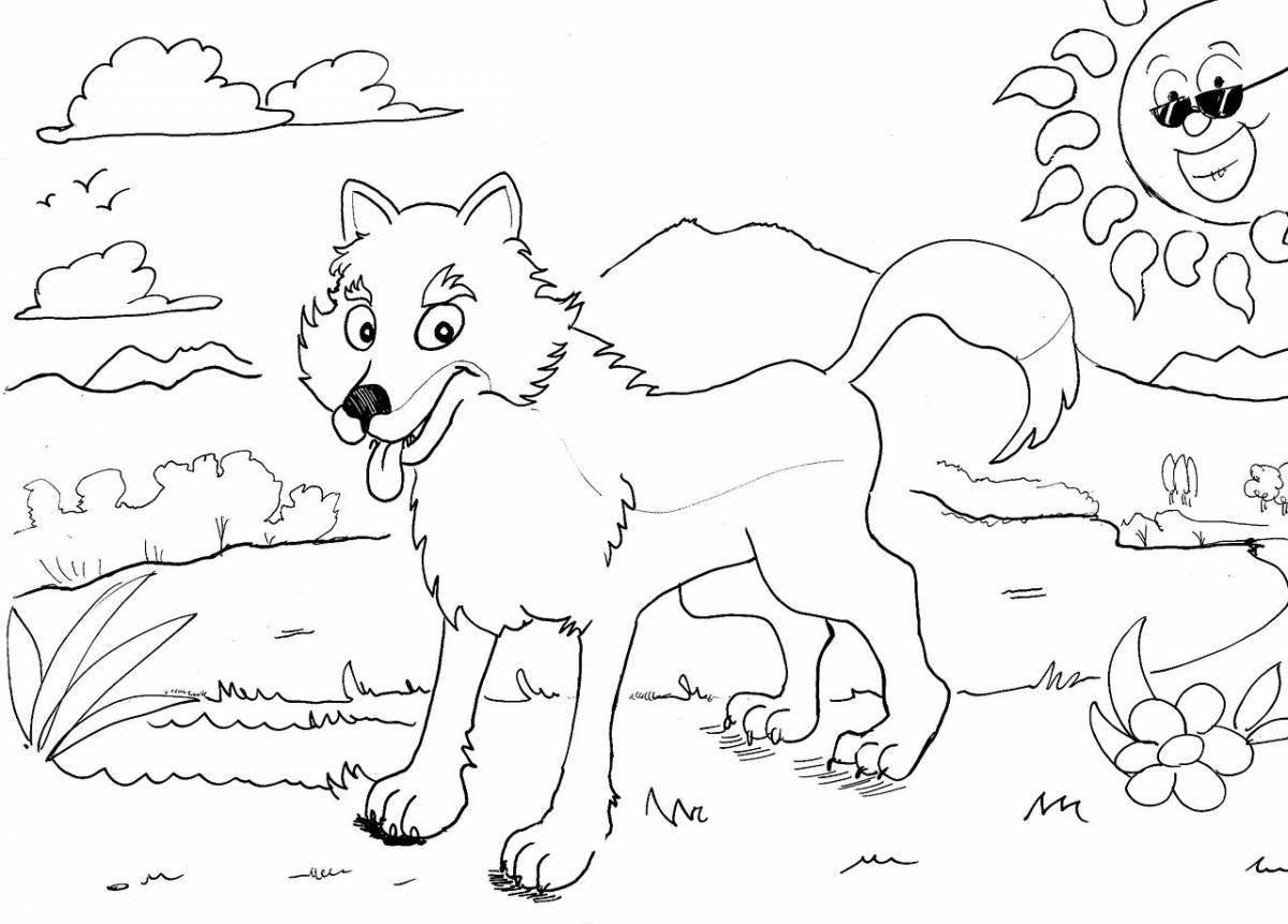 Раскраска воющий зимний волк