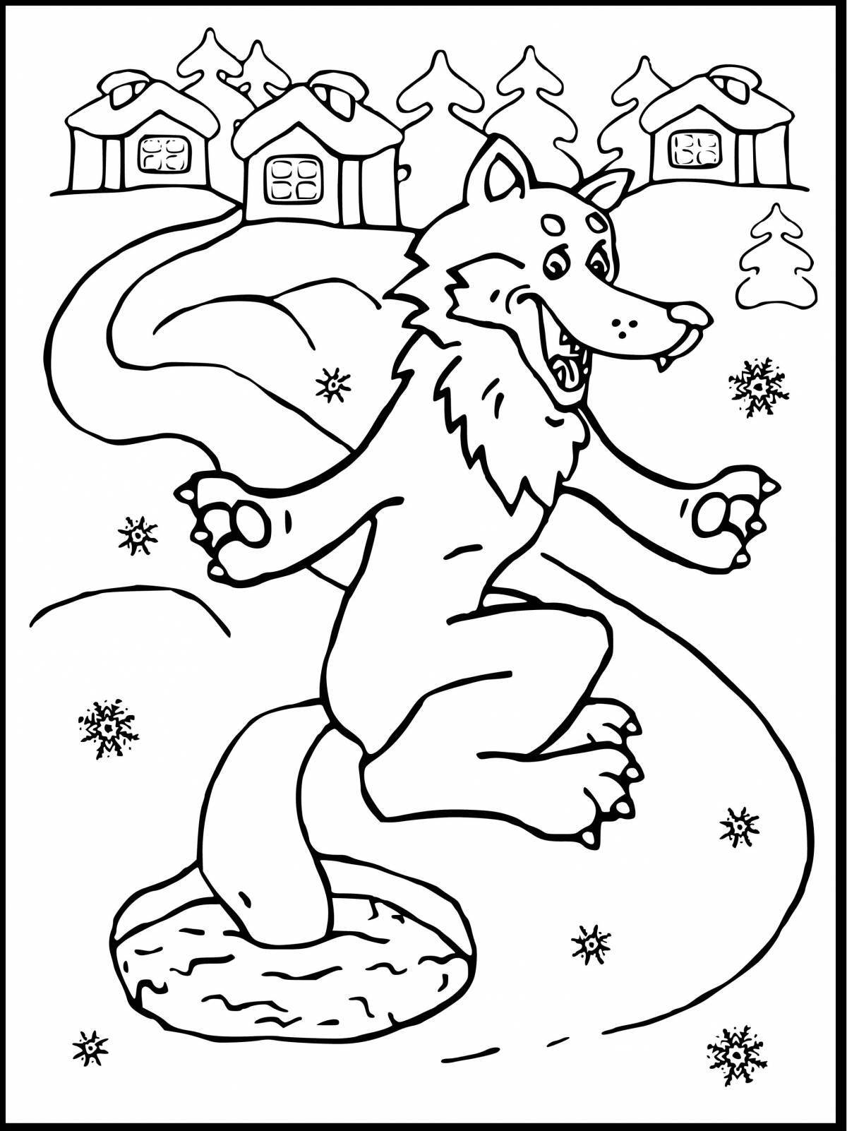 Coloring book shiny gray winter wolf