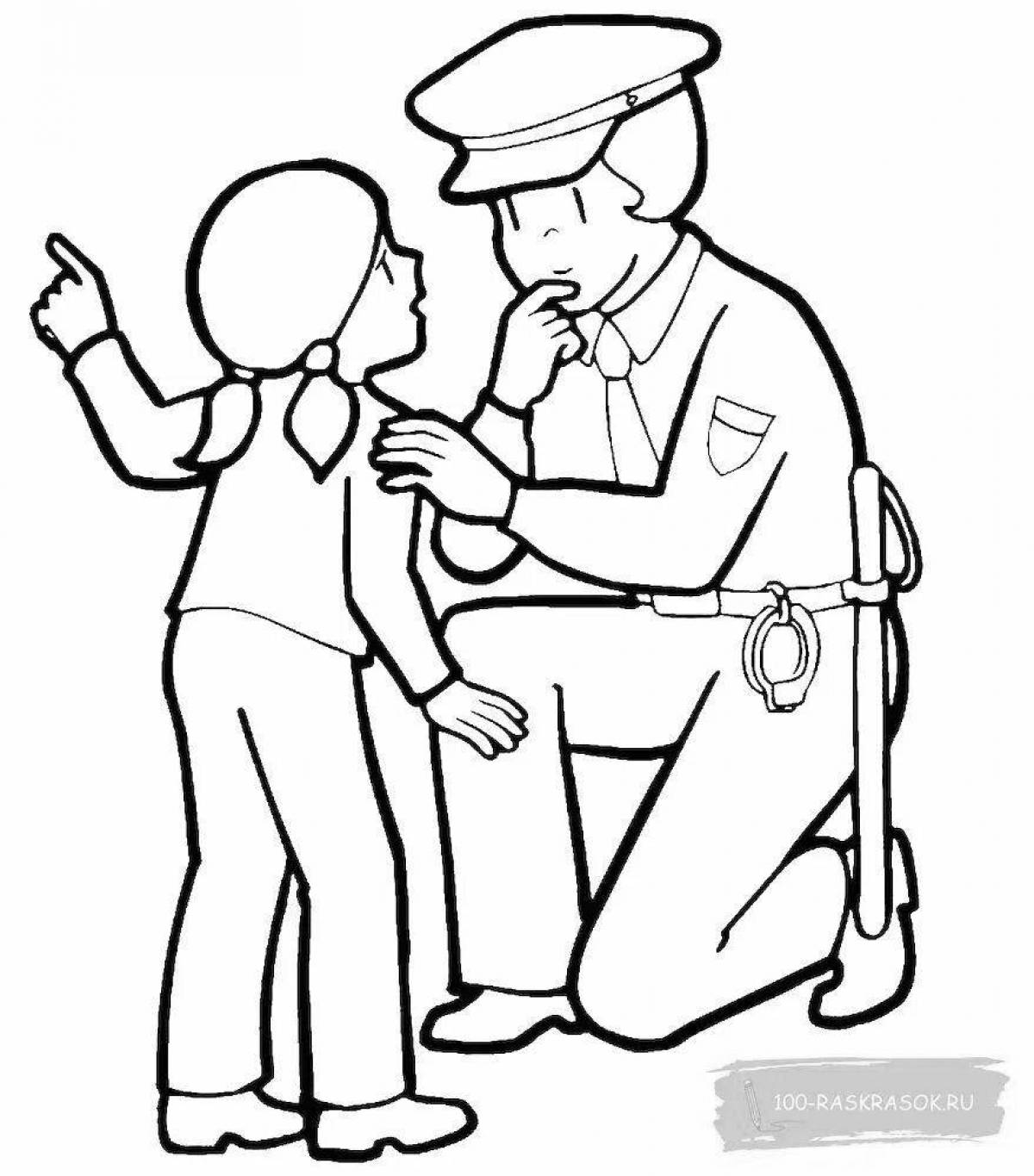 Страница раскраски для детей-полицейских