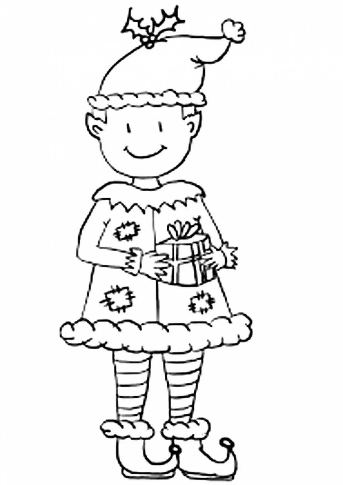 Photo Adorable Christmas elf coloring book