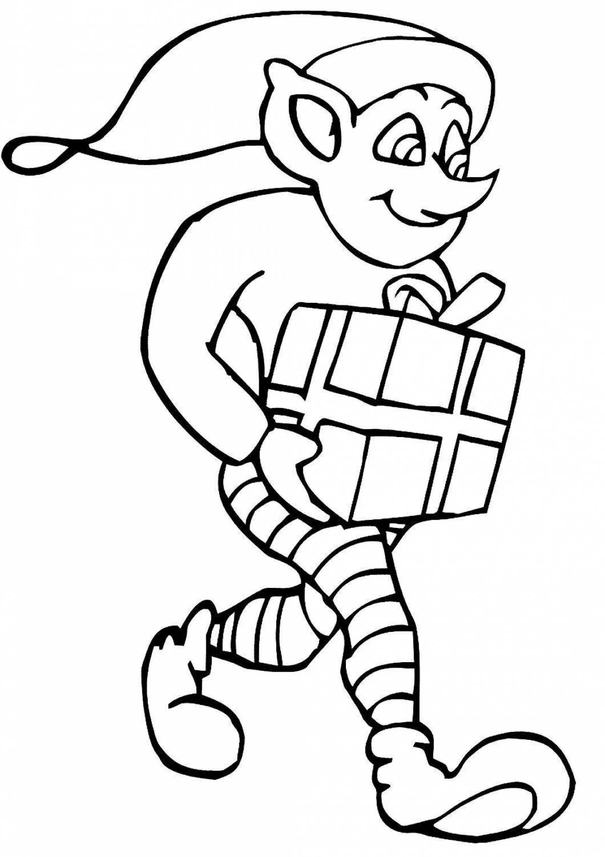 Photo Christmas elf shiny coloring book