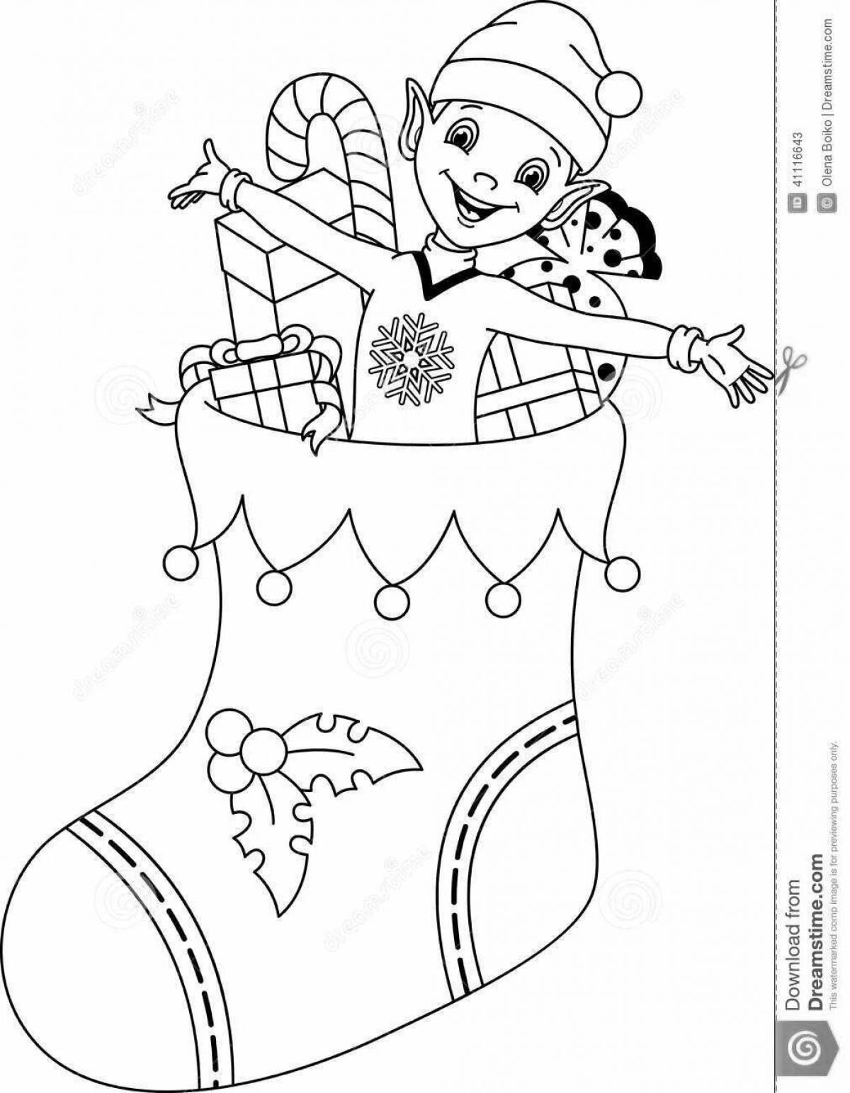 Grinning christmas elf coloring book