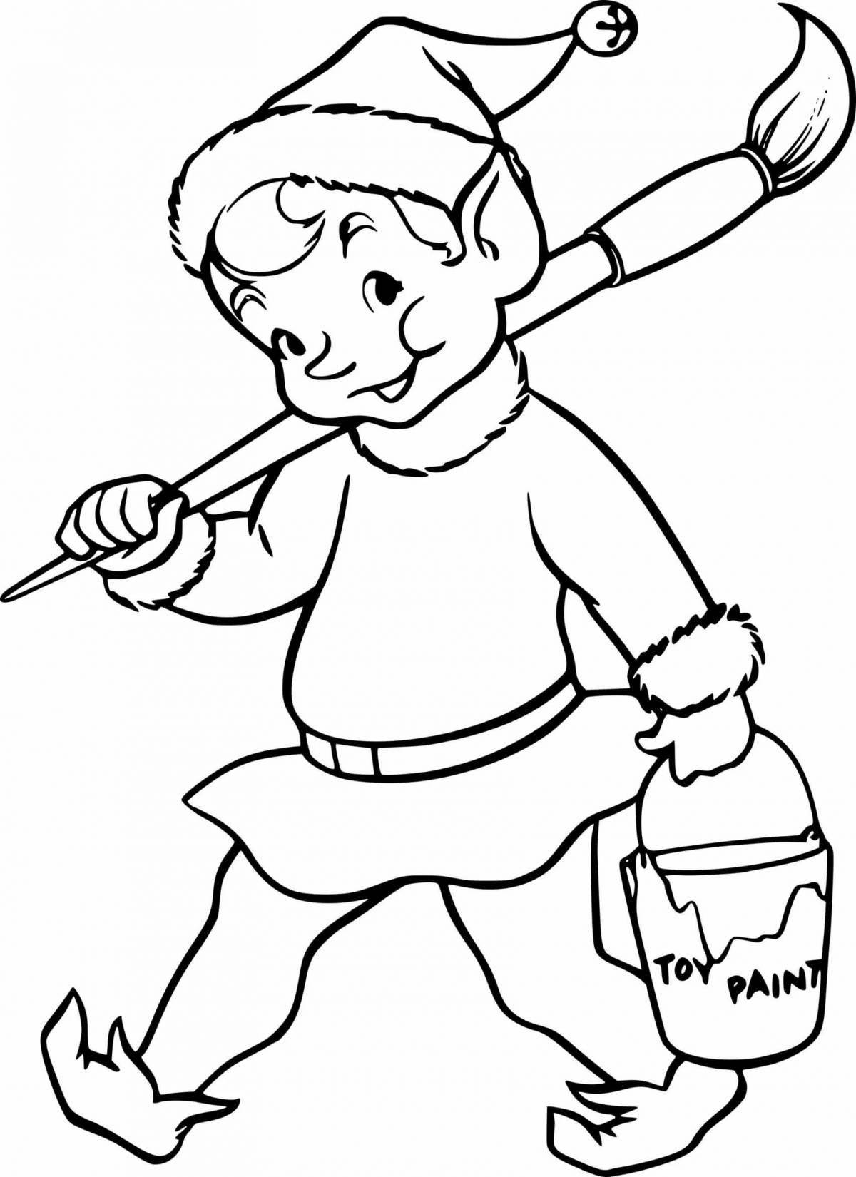 Christmas elf coloring page