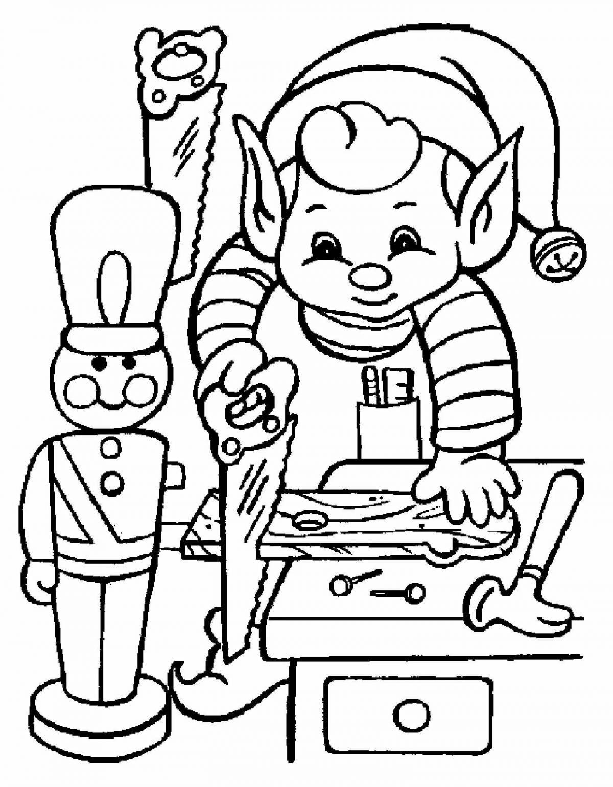 Excited christmas elf coloring book