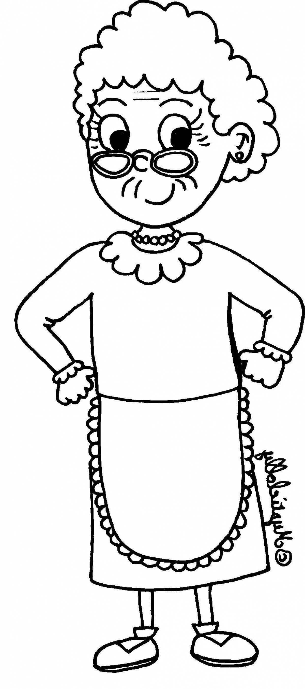 Photo Coloring book joyful portrait of grandmother