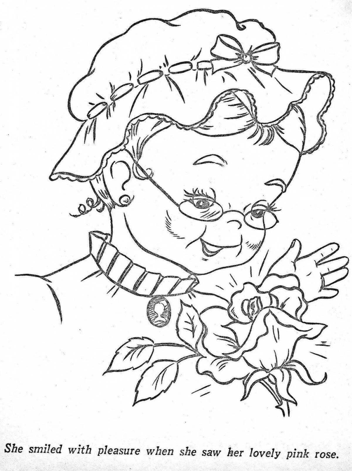 Photo Cute grandmother portrait coloring page