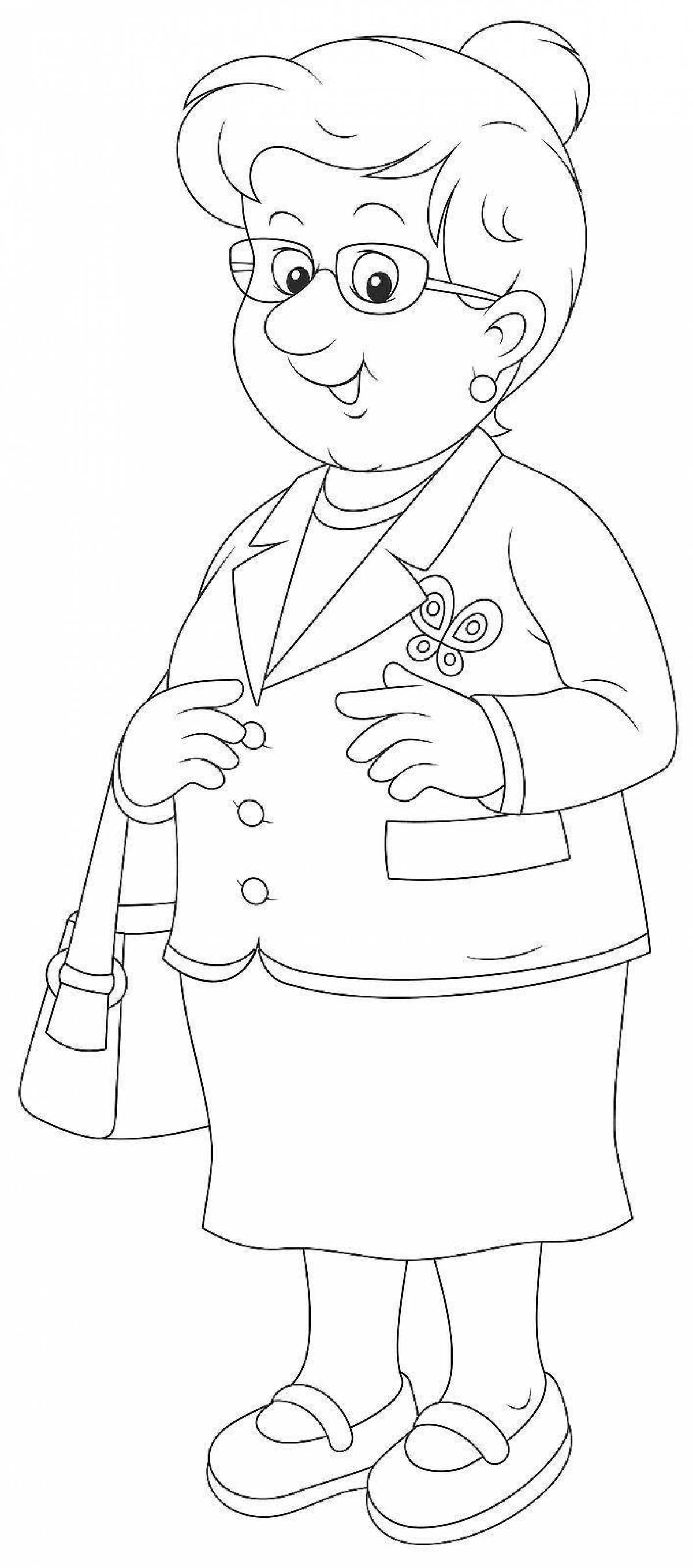 Coloring page blissful portrait of grandmother