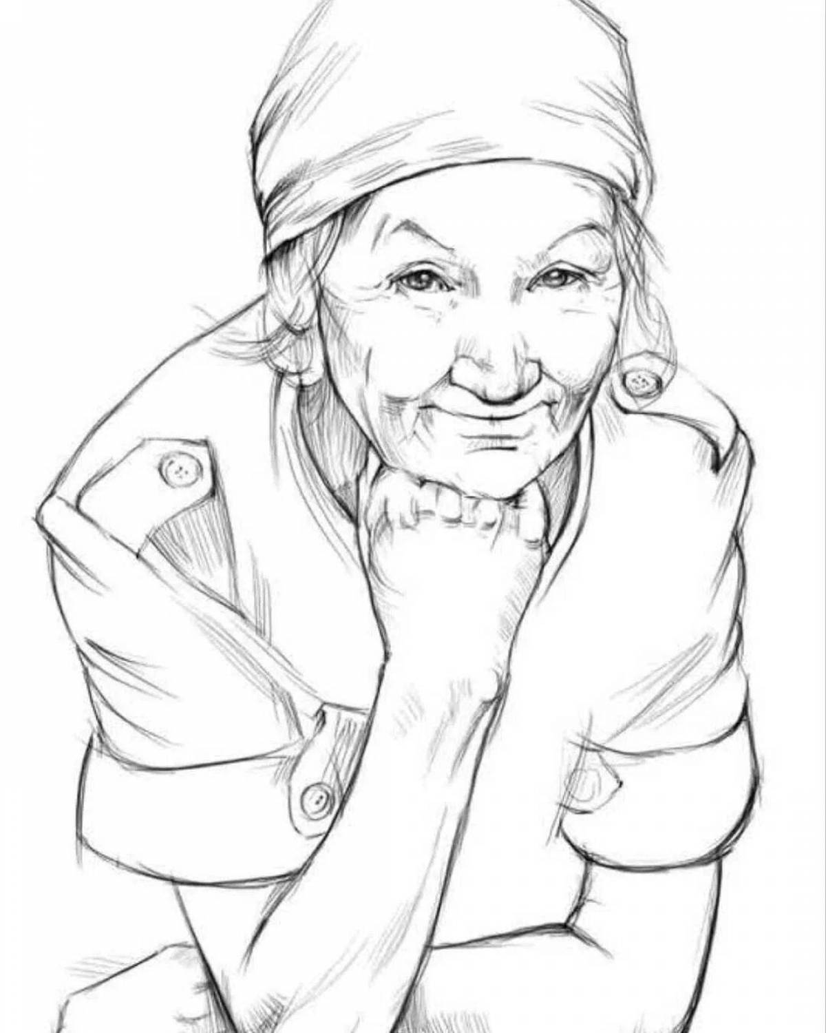 Photo Coloring book shiny portrait of grandma