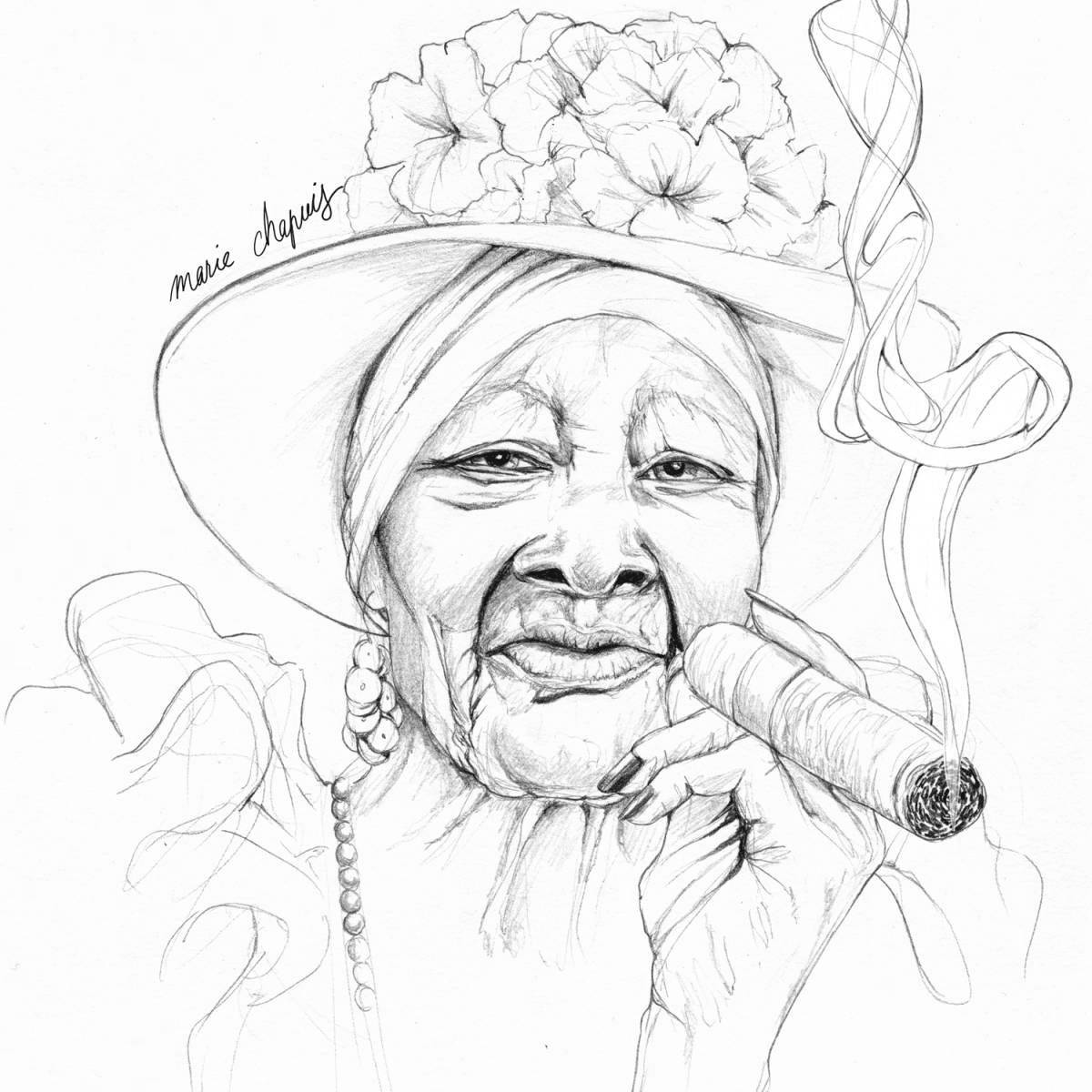 Coloring portrait of a brilliant grandmother