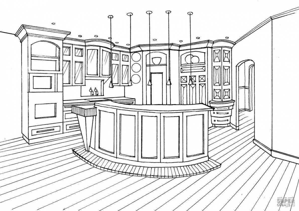 Playful kitchen set coloring page
