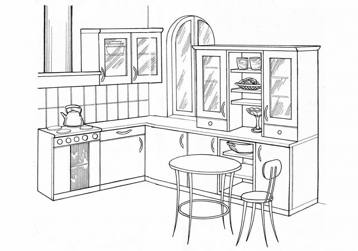 Photo Coloring page festive kitchen set