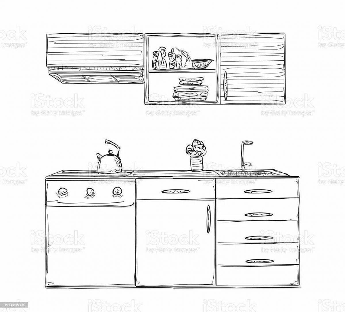 Adorable kitchen set coloring page