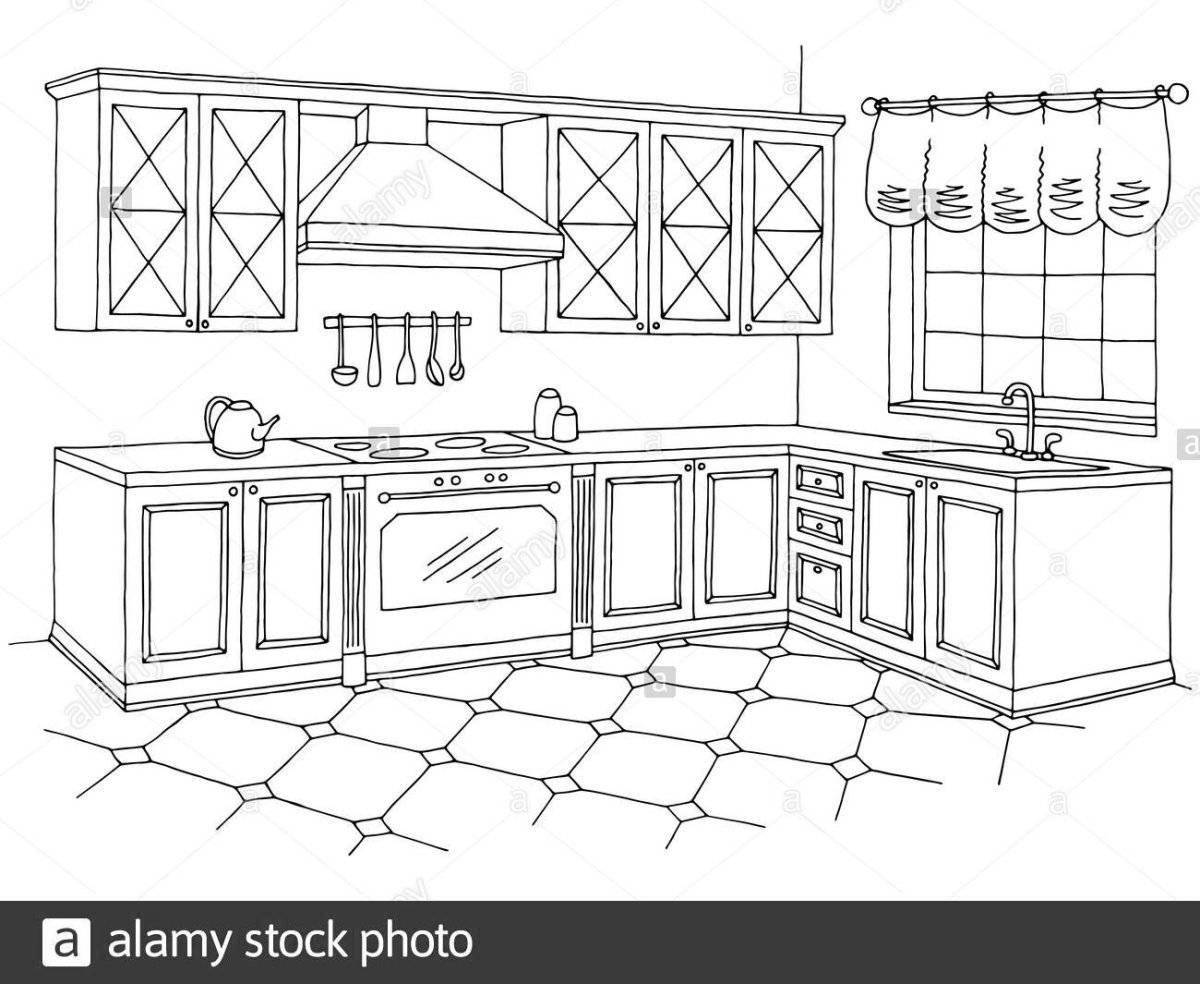 Photo Coloring book gorgeous kitchen set