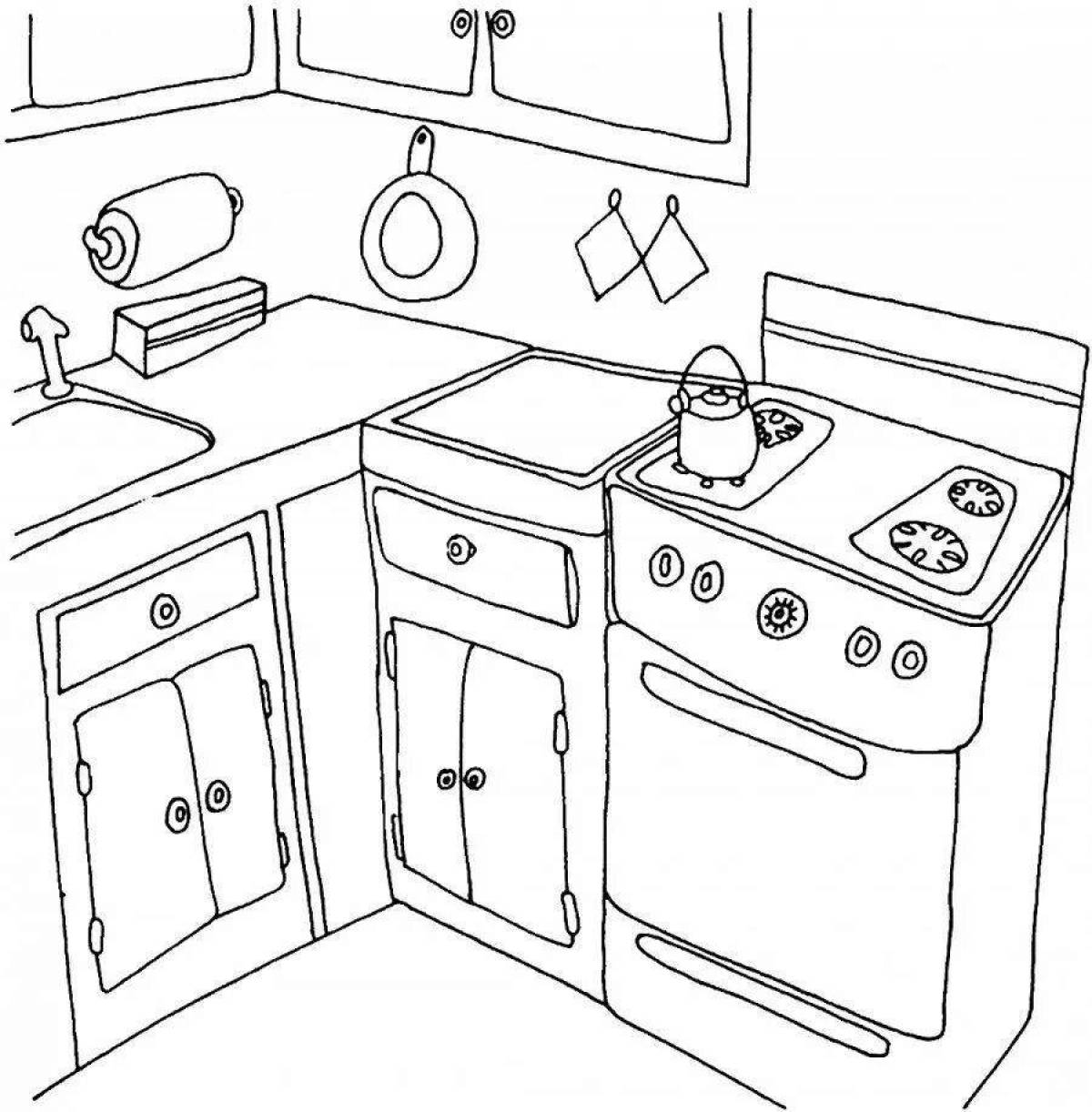 Coloring page charming kitchen set