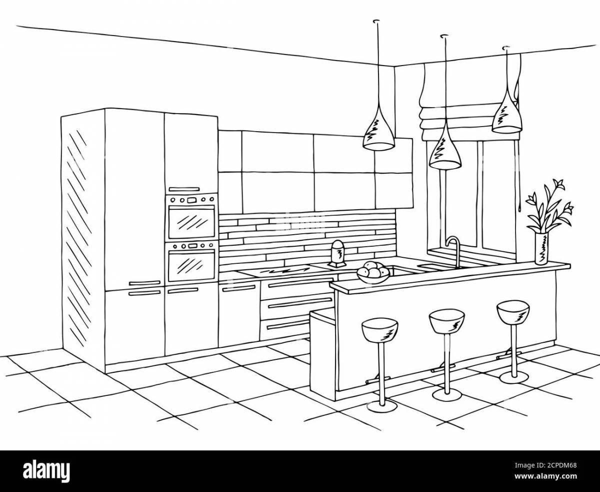 Photo Colouring delightful kitchen set