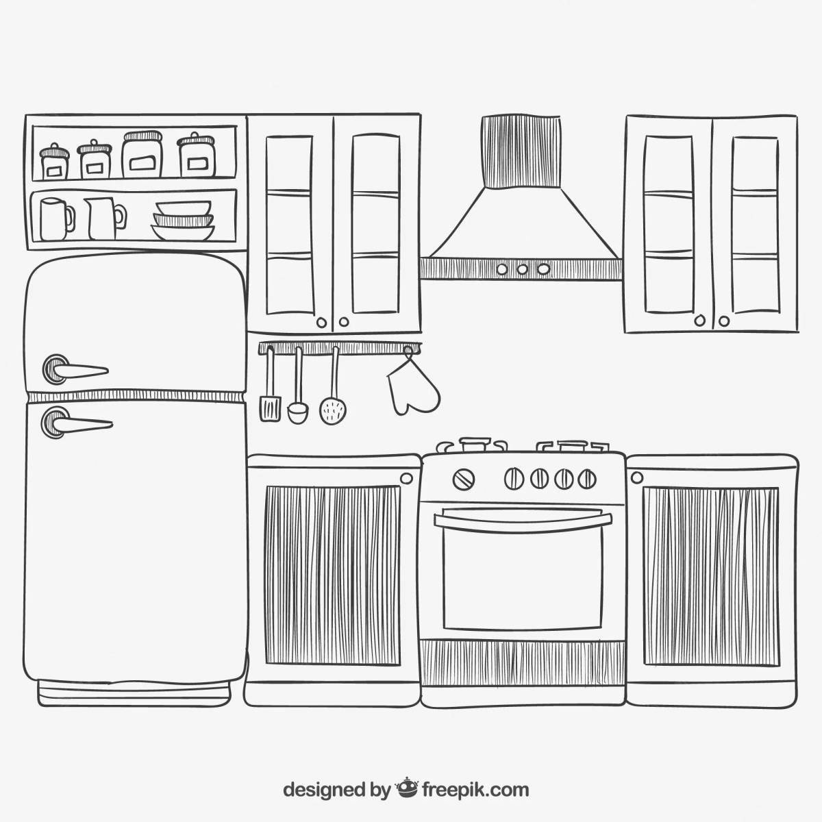 Photo Cute kitchen set coloring page