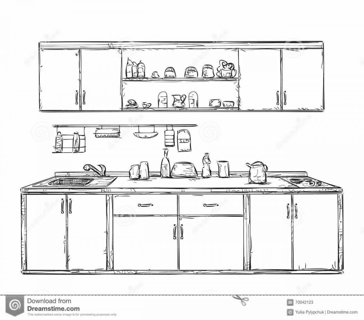 Photo Coloring sheet welcome kitchen set