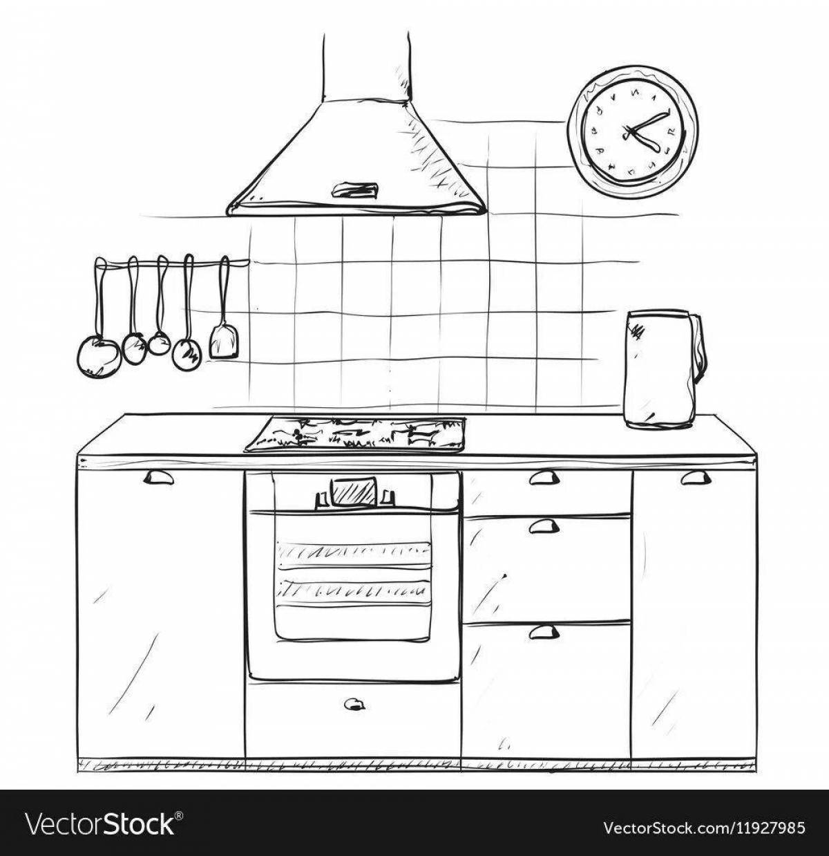 Photo Serene kitchen set coloring page