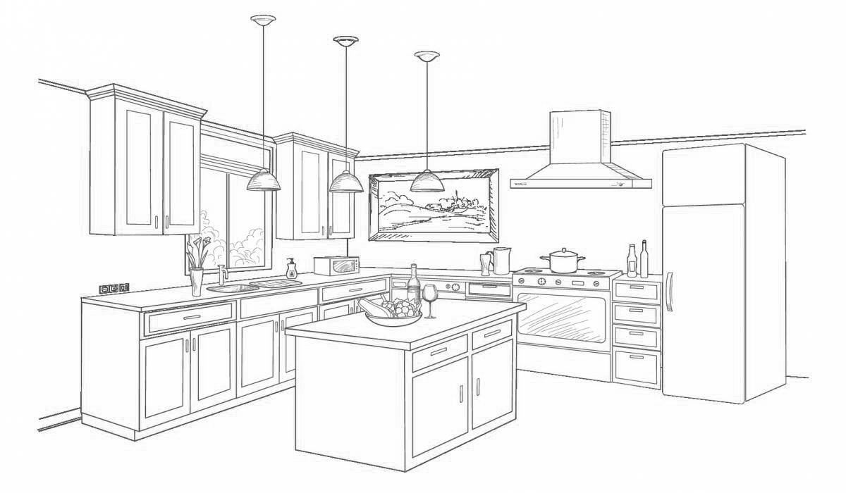 Colouring peaceful kitchen set