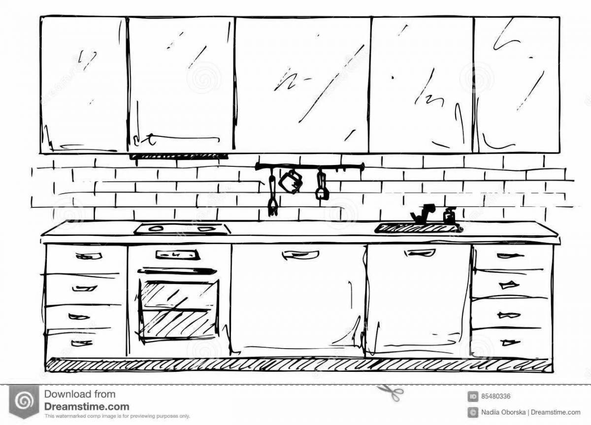 Photo Calming kitchen set coloring page