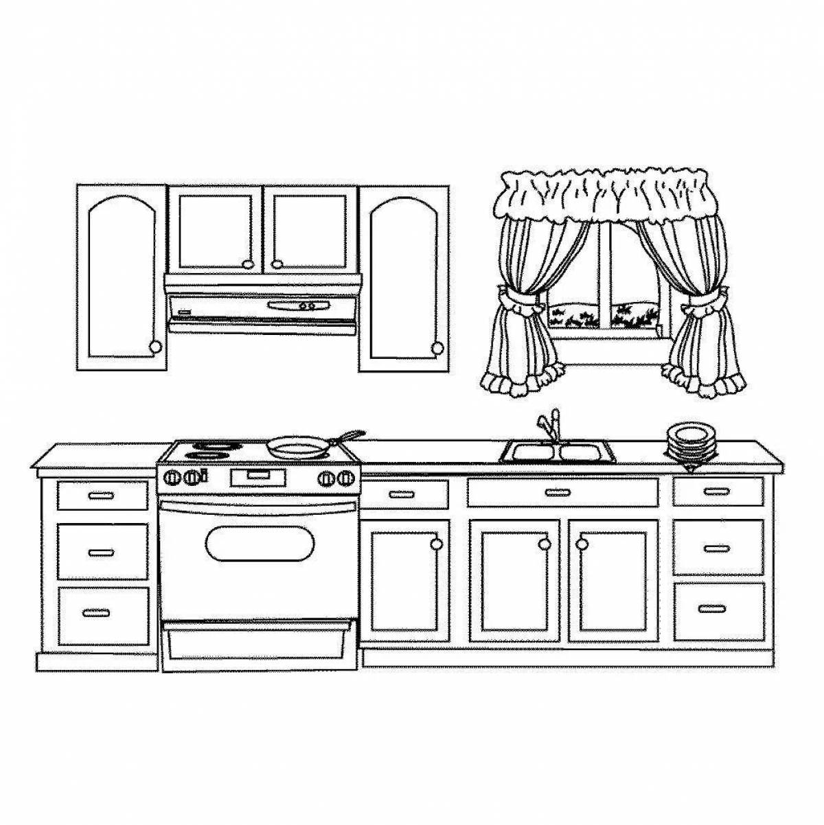Calm kitchen set coloring page